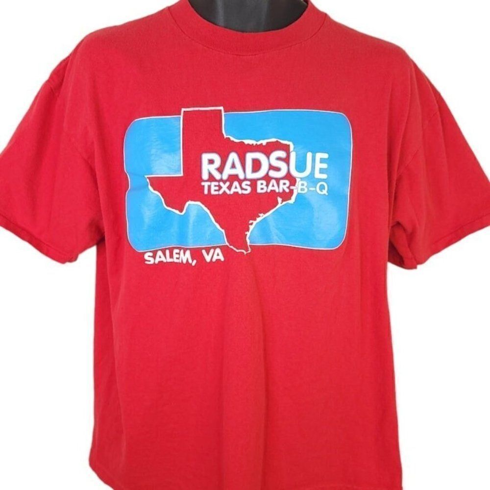 Radsue Texas BBQ T Shirt Vintage 90s Salem Virginia Made In USA Mens Size XL